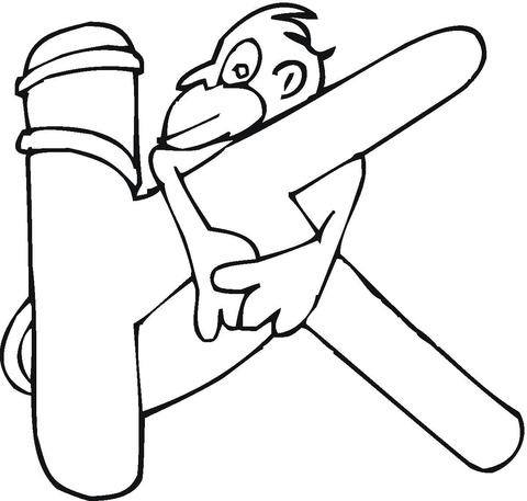 Letter K With Monkey Coloring Page